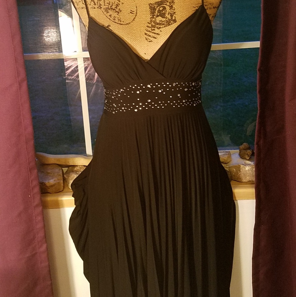 Black jewel waist low back dress